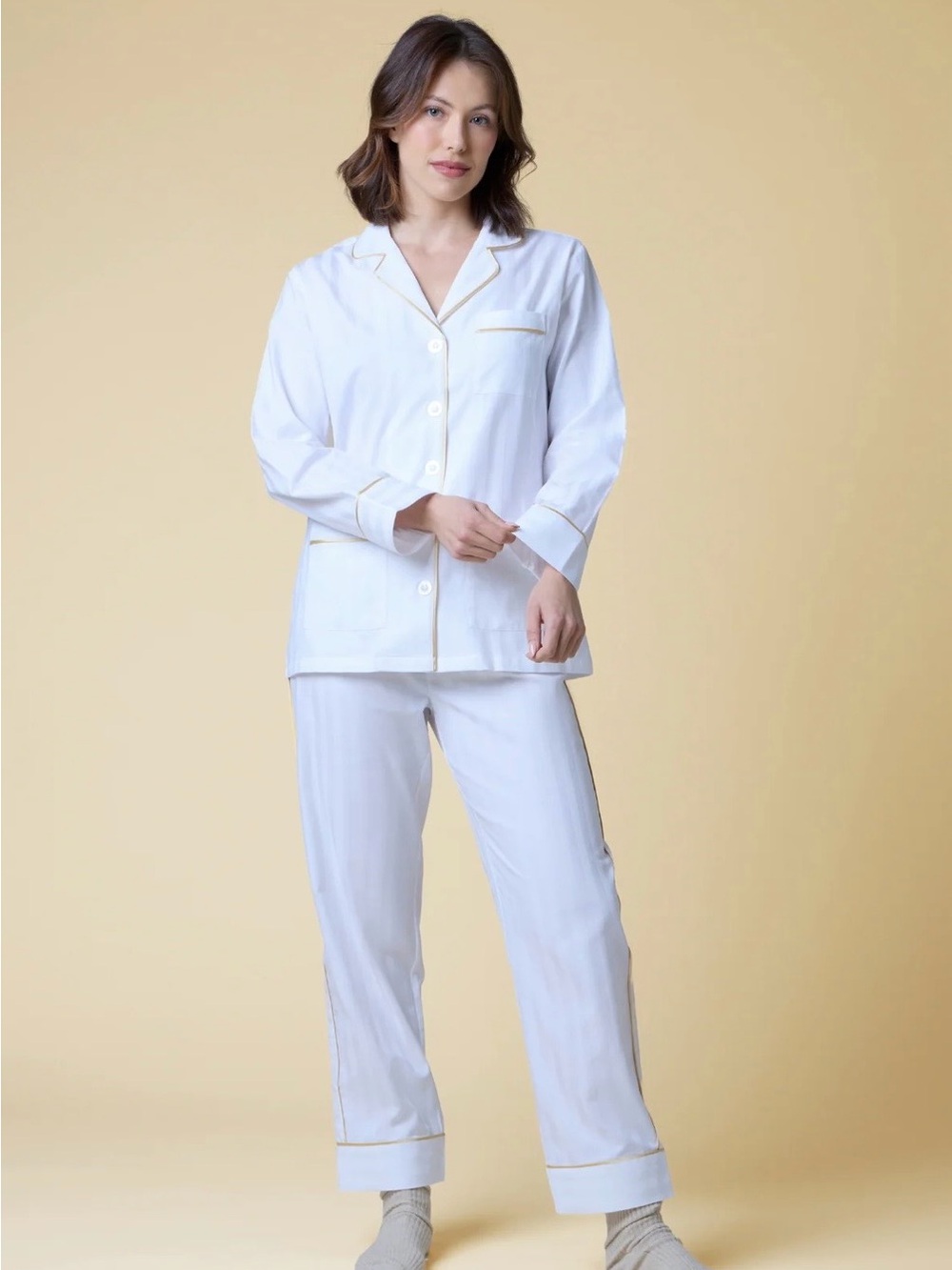 KIP Premium Cotton Pajama Set in Lily White New With Tags Size Large